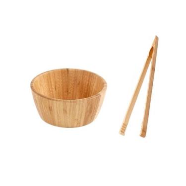 Imagem de Tigela Bowl Bambu e Pegador Alimentos Salada Buffet 2un - casa cha