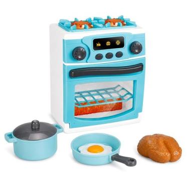 Imagem de Fogão De Brinquedo Azul Cozinha Infantil Com Luz Som Forno Duas Panela