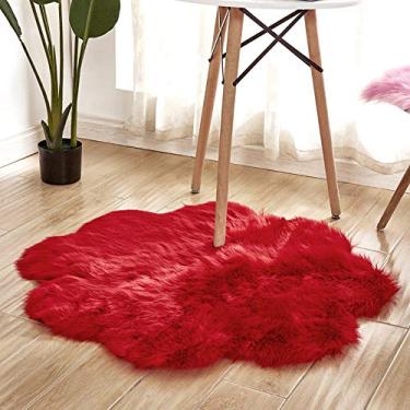 Imagem de Tapete super macio, tapetes, tapete sedoso, pelo longo, forma de flor, pelúcia artificial, antiderrapante, para decoração de casa, vermelho, 90 cm