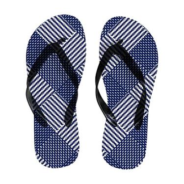 Imagem de Chinelo feminino azul escuro estampa de sarja tartã sandália fina de praia leve de verão para mulheres e homens chinelos de viagem, Multicor, 4-5 Narrow Women/3-4 Narrow Men