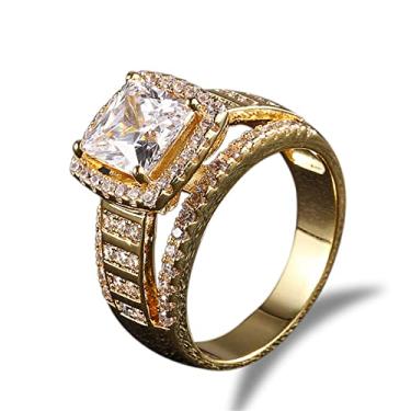 Imagem de ICEDIAMOND Anel princesa corte diamante rapper casamento anel de noivado tom platinado, joia hip hop banhada a ouro zircônia cúbica para homens e mulheres, 7, Latão, Zircônia cúbica