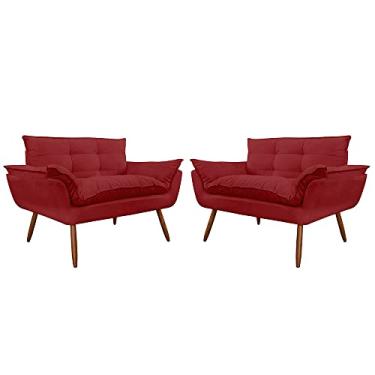 Imagem de Kit 02 Namoradeira Poltrona Sofá decorativa 02 Lugares Opalla Pés Palito Vermelho - DS Estofados