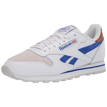 Imagem de Reebok Tênis de couro clássico masculino, Branco/azul quadrado/neblina da manhã, 8.5