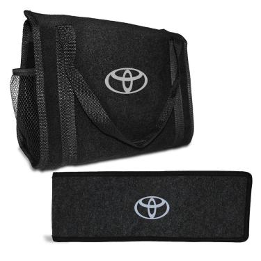 Imagem de Bolsa Organizadora de Porta Malas e Capa Porta Triângulo de Sinalização Emblema Toyota Bordado Corolla Yaris Etios