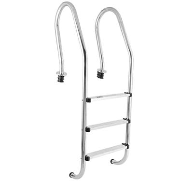 Imagem de Yajun Degraus de escada de piscina de aço inoxidável Pedal de 3 degraus Antiderrapante Corrimão humanizado Fácil Montagem Acessórios de Piscina, Prata, 155 cm