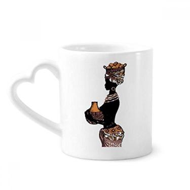 Imagem de Caneca preta de café de cerâmica com aborígene primitivo africano copo de coração de vidro