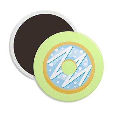 Imagem de Blue Donut Sobremesa Comida Doce Cerâmica Redonda Ímã de Geladeira Decoração de Lembrança
