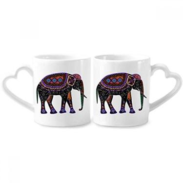 Imagem de Conjunto de canecas de porcelana de casal de totem de molho de minorias de elefante colorido China com alça de coração