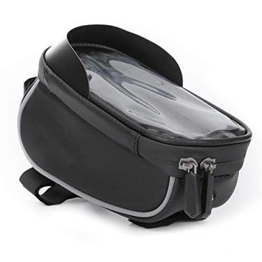 Imagem de RvSky Acessórios para bicicleta ergométrica couro PU preto impermeável tela sensível ao toque bolsa de bicicleta para celular pacote de ciclismo equipamento