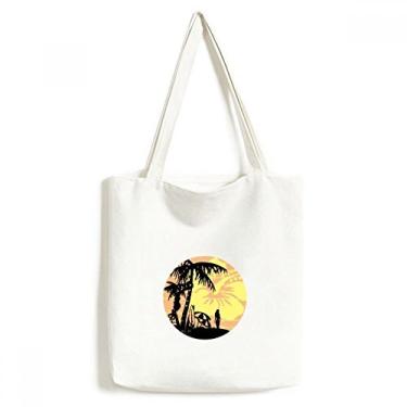 Imagem de Sacola de lona com ilustração de flor de praia de coqueiro, bolsa de compras casual