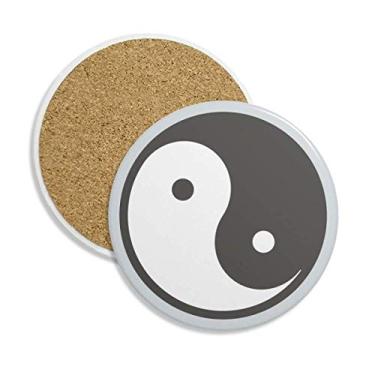 Imagem de Porta-copos de cerâmica Taichi com padrão chinês, suporte para caneca, pedra absorvente para bebidas, presente de 2 peças