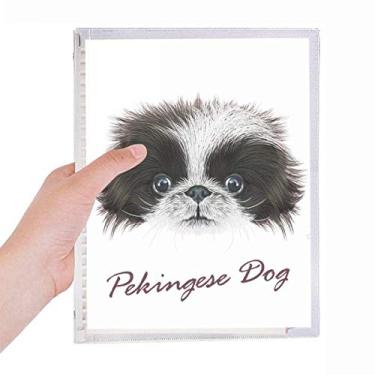 Imagem de Caderno preto e branco fofo de animal de estimação de cachorro pekingese folha solta diário recarregável papelaria