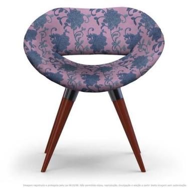 Imagem de Poltrona Beijo Floral Lilás E Rosa Cadeira Decorativa Com Base Fixa -