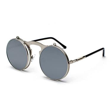 Imagem de Óculos de Sol Masculino Vintage Feminino Estilo Retro Steam Punk Armação de Metal Redonda Lente Espelhada Óculos de Sol Óculos de Sol, A05 Prata, Tamanho Único