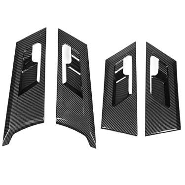Imagem de Keenso 4 peças de capa de moldura interna da maçaneta da porta, padrão de fibra de carbono, acabamento de proteção interna, substituição para Mitsubishi Outlander