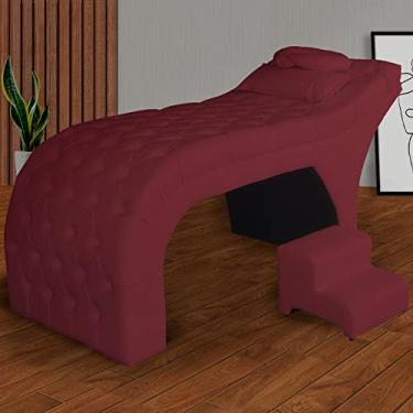 Imagem de Kit Maca e Escada Para Massagem e Estética Suede Vermelho Bordo - LM DECOR