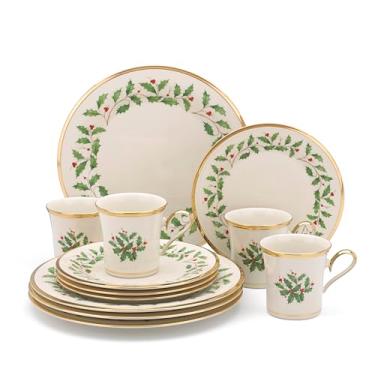 Imagem de Lenox 6122048 Conjunto de 12 peças de prato e caneca, utensílios de jantar de Natal, hospedagem