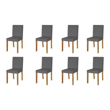 Imagem de Kit 8 Cadeiras De Jantar Estofadas Veludo Cinza Lara Base Madeira Maciça