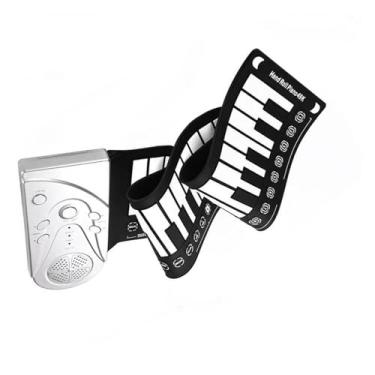 Imagem de teclado eletrônico para iniciantes 49 Teclas Eletrônico Portátil Silicone Flexível Mão Enrolar Piano Alto-falante Embutido Teclado Para Iniciantes Órgão (Size : Silver)