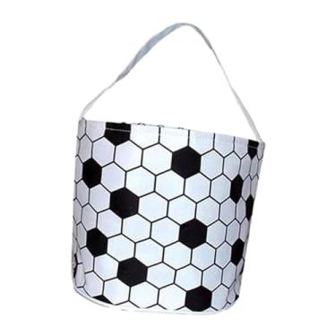 Imagem de Generic Sacos de caça para ovos de páscoa, cestas de coelhinho da páscoa com alças, sacola de compras de supermercado, sacola de doces para crianças do, Futebol Branco