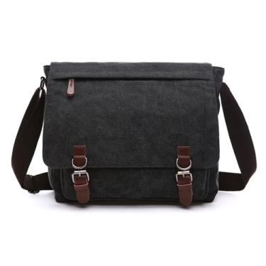 Imagem de Jueshanzj Bolsa de lona masculina e feminina bolsa transversal de ombro bolsa de computador de negócios, Preto, Medium