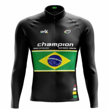 Imagem de Camisa de Ciclismo Masculina Manga Champion Proteção UV Slim Confortável Pro Bike (BR, Alfa, G, Regular, Champion Brasil)