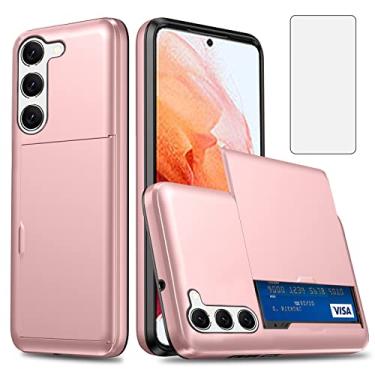 Imagem de Asuwish Capa de celular para Samsung Galaxy S23 Plus 5G com protetor de tela de vidro temperado e porta-cartão de crédito, capa carteira rígida híbrida S23+5G S23plus 23S + S 23 23+ ouro rosa