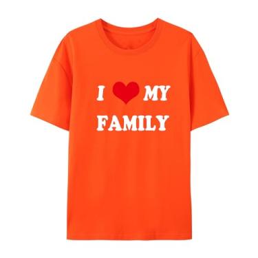 Imagem de Camisetas masculinas e femininas de manga curta - I Love My Family, Laranja, GG