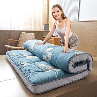 Imagem de MAXYOYO Colchão de futon com estampa floral, colchão de chão japonês, acolchoado e acolchoado, almofada de dormir dobrável extragrossa respirável, espreguiçadeira de hóspedes para sofá de acampamento,