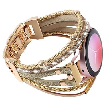 Imagem de Pulseiras de couro elegantes compatíveis com Samsung Galaxy Watch 7 6 5 4 mm e 44 mm/Watch 6 4 mm/Watch 6 4 Classic de 42 mm, 46 mm, 43 mm e 47 mm/Galaxy Watch 5 Pro de 45 mm/Active 2, pulseira boho