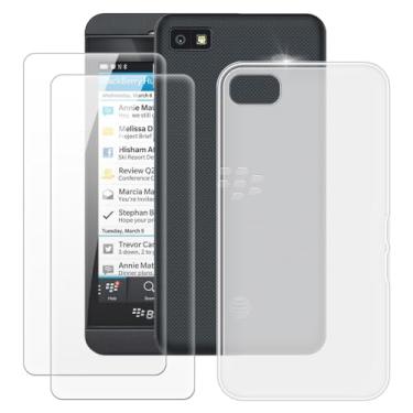 Imagem de MILEGOO Capa para BlackBerry Z10 + 2 peças protetoras de tela de vidro temperado, capa de TPU de silicone macio à prova de choque para BlackBerry Z10 (4,2 polegadas), branca