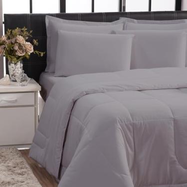 Imagem de Kit Edredom Casal Queen 3 Peças Percal 200 Fios 100% Algodão Dupla Face (Cinza)