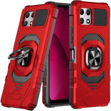Imagem de Eaglecell - Para T-Mobile REVVL 7 5G - Capa protetora à prova de choque com suporte de anel - RS7 vermelho