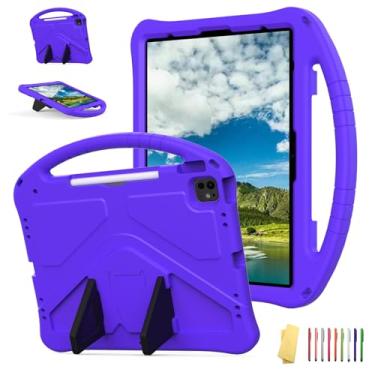 Imagem de UUcovers Capa infantil para iPad Pro de 12,9 polegadas 6ª/5ª/4ª/3ª geração (2022/2021/2020/2018) com suporte/porta-lápis/alça leve, macia de EVA à prova de choque, capa protetora resistente, roxa
