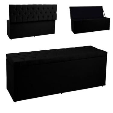 Imagem de Oliva Santos Decor - Baú Banco Guarda Volume Estofado Calçadeira Quarto Casal 140cm (Suede preto)