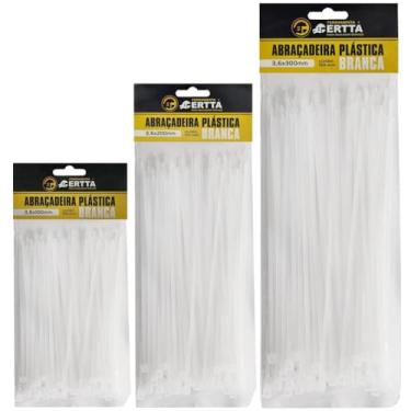Imagem de Kit Com 300 Fitas Hellerman Enforca Gato Cinta Plástica Abraçadeira Lacre de Nylon Tamanhos 10 20 e 30cm Branca