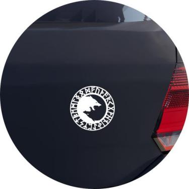 Imagem de Adesivo de Carro Nórdico Viking Runa Fenrir Ragnarok - Cor Branco - Me