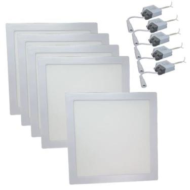 Imagem de Kit 5 Painel Plafon Luminária LED 24w 3000k Embutir Quadrado - TSA
