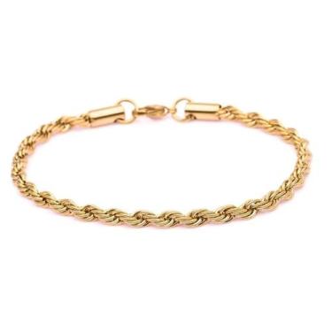 Imagem de Pulseira Fina Cordão Torcido 2mm Aço Inox 316l Gold - Vorax Acessórios