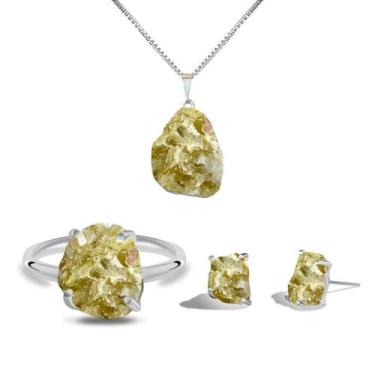 Imagem de Conjunto Natura Mica - Cristal Natural, Banho Ouro 18k