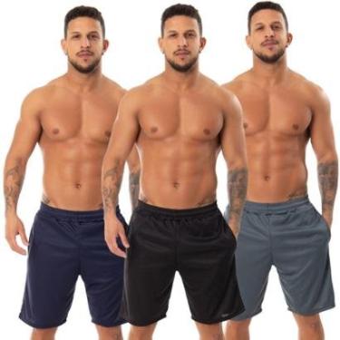 Imagem de Kit 3 Bermuda Esportiva Academia Corrida Bolso Masculina-Masculino