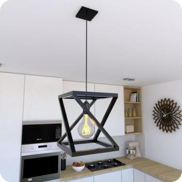 Imagem de Pendente Luminária Quadrada Industrial Preto - MetalCromo