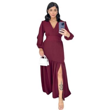 Imagem de Gior Style Vestido longo feminino tecido duna não amassa com abertura 