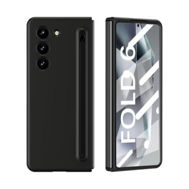 Imagem de Eilkmcre Capa para Samsung Galaxy Z Fold 6 com S-Pen fina e suporte para caneta, Z Fold 6 5G com protetor de tela de vidro temperado integrado, capa protetora completa para Samsung Z Fold6 2024, preta