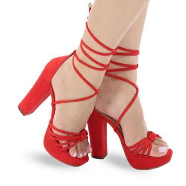 Imagem de Sandália Feminina Meia Pata Salto Grosso Nozinho P34 - Modarpe, Vermel