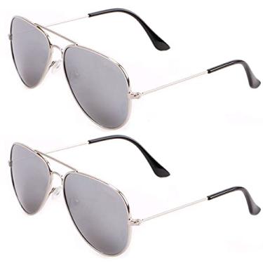 Imagem de Creamily Óculos de sol aviador infantil com proteção UV para meninas e meninos de 2 a 9 anos, L-2 prata/espelhado, One Size