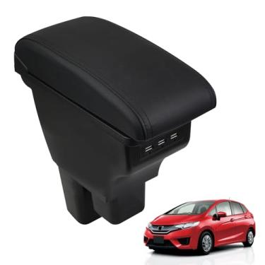 Imagem de Htostar Racing Consoles Apoio de braço compatível com Honda Fit Jazz 2009-2013 caixa de console central com caixa de carregamento USB acessórios preto