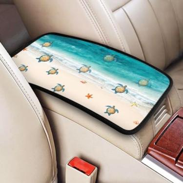 Imagem de DORKEIXIA Ocean Kawaii Cute Turtle Crawling On The Beach Auto Center Console Apoio de braço Capa universal para console central de carro capa de caixa de assento para Sedan, Van, SUV, caminhão carro