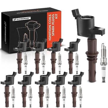 Imagem de A-Premium Kits de bobinas de ignição e velas de ignição compatíveis com Ford F-150 2008-2010 F-250 F-350 F-450 Super Duty Mustang Lincoln Navigator 4.6L 5.4L 6.8L Iridium Black Conjunto de 20