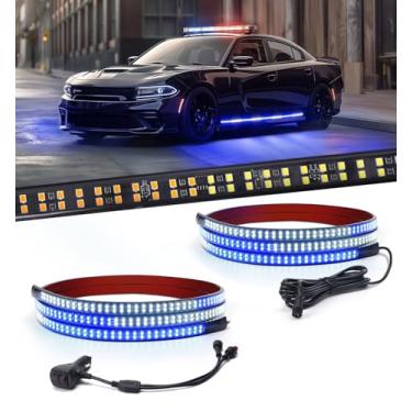 Imagem de Xprite 2 tiras de luzes de segurança estroboscópicas de LED 864 LED de aviso de emergência, estribo lateral flexível para caminhões, veículos de construção, caminhonete, SUV, JEEP (branco e azul)